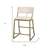 25" Beige and Brass Steel Counter Height Bar Chair