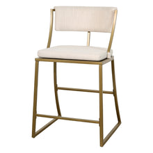  25" Beige and Brass Steel Counter Height Bar Chair