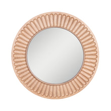  Carved Round Wood Wall Mirror In Natural Wood Finish