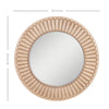 Carved Round Wood Wall Mirror In Natural Wood Finish