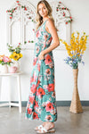 Green Floral Sleeveless Maxi Dress