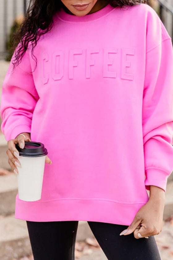 Dark Pink Casual Mama Letter Drop Shoulder Sweatshirt