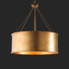 Antiqued Iron Drum Chandelier in Brushed Silver or Gold Finish