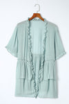 Green Ruffled Trim Short Sleeve Open Front Kimono | Available in Other Colors