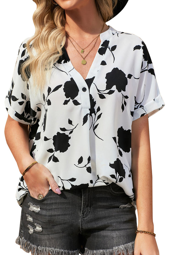 Floral Printed V Neck Short Sleeve Blouse | Available in 3 Colors