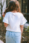 Apricot Striped Lace Splicing Ruffle Sleeve T-shirt | Available in 2 Colors