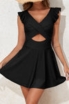 Black Cut Out Ruffle Crossed One Piece Swim Dress | Available in 2 Colors