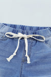 Gray Drawstring Elastic Waist Jeans With Hole