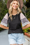 Pink Rib-Knit Leopard Lace Summer Top | Available in Black