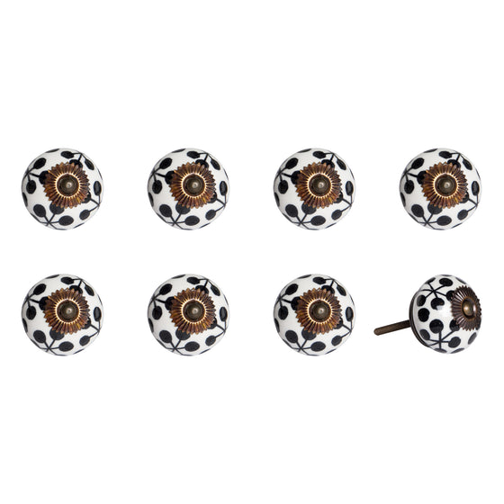 Black and White Floral Cabinet & Drawer Knobs | 8-Piece