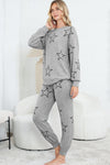 Black Stars Print Long Sleeve Top and Drawstring Pants Set | Available in Gray