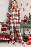 Red Christmas Plaid Patchwork Sleeve Loungewear Set