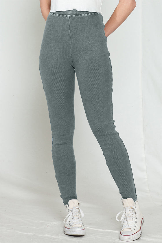 Dark Grey Vintage Wash Ribbed Leggings