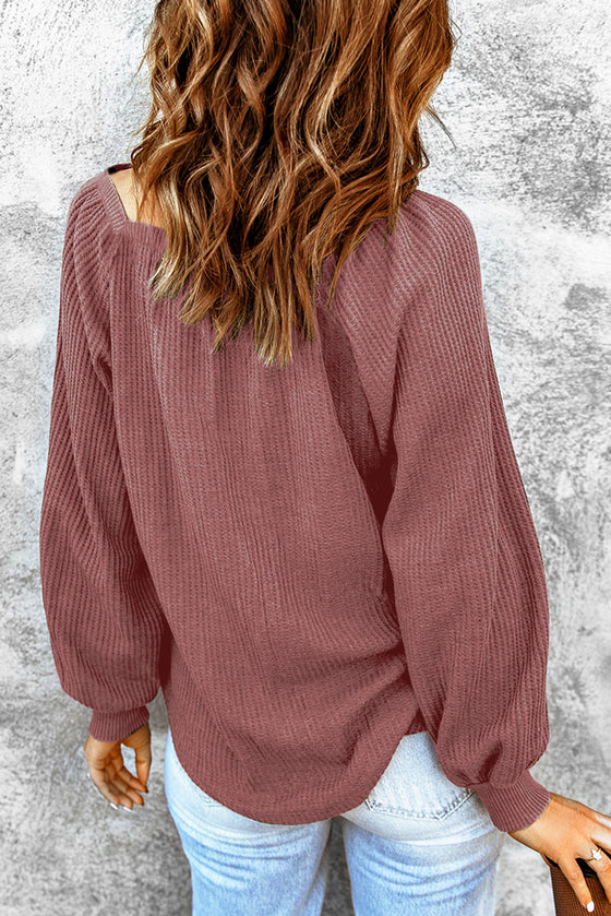 Pink Waffle Texture Casual Square Neck Pullover Top | Available in 5 Colors