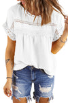 Apricot Swiss Dot Crochet Eyelet Back Button Detail Blouse | Available in 3 Colors