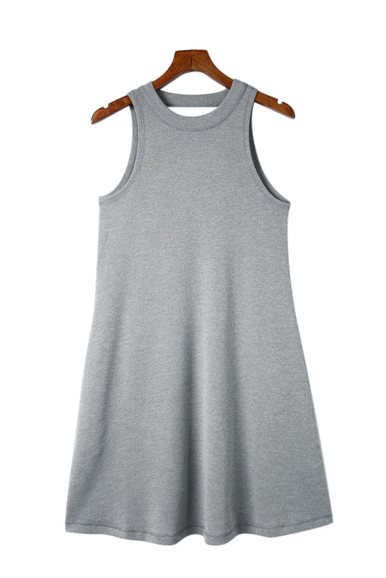 Black Crisscross Cut-out Back Knit Sleeveless Dress | Available in Gray