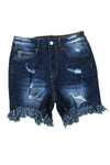 Blue Distressed High Waist Denim Shorts