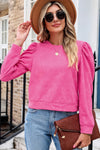 Pink Vintage Washed Puff Sleeve Sweatshirt | Also Available in Green