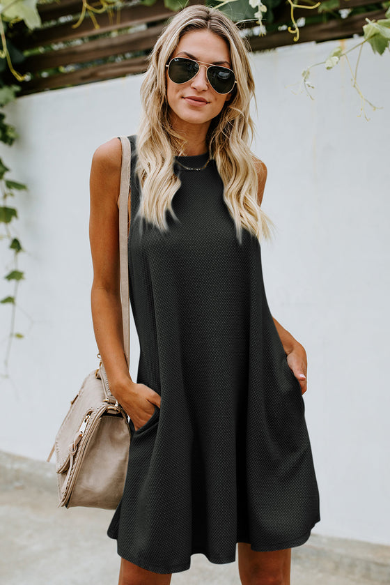 Black Crisscross Cut-out Back Knit Sleeveless Dress | Available in Gray