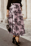 Apricot Floral Leaves Embroidered High Waist Maxi Skirt