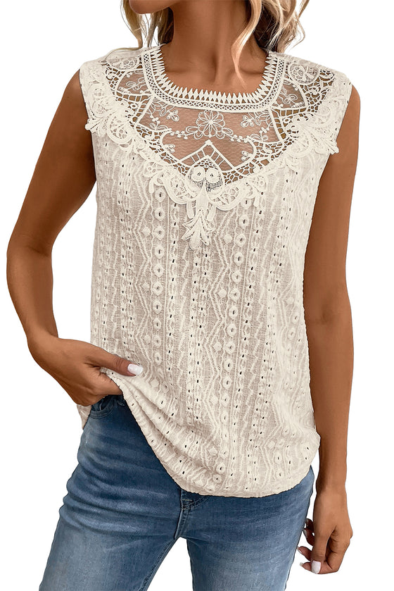 Apricot Lace Crochet Sleeveless Top