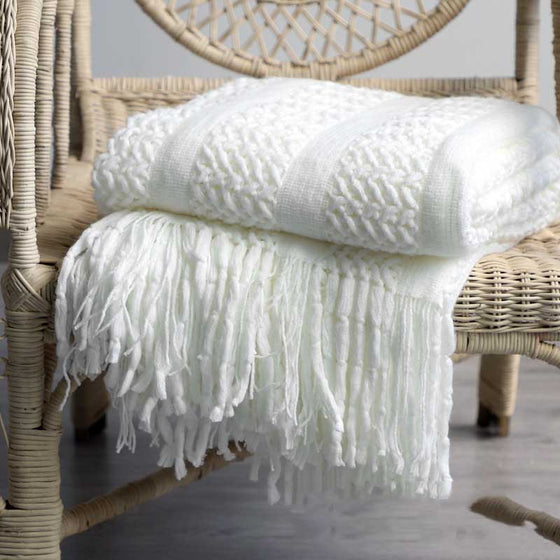 Knitted Throw Blanket with Knotted Tassels