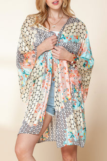  Multicolor Boho Floral Open Front Half Sleeve Kimono