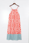 Orange Boho Geometric Print Sleeveless Maxi Dress