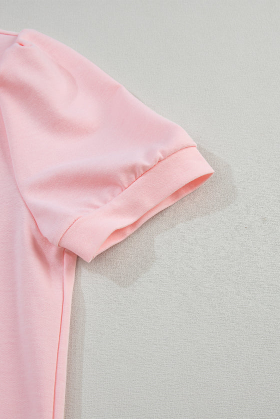 Pink Collared & Puff Sleeve T-Shirt