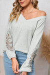 Gray V-Neck Embroidered Long Sleeve Top | Also Available in Green