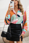 Multicolor Abstract Print Cuffed Sleeve Shirt