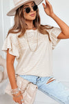 Apricot Striped Lace Splicing Ruffle Sleeve T-shirt | Available in 2 Colors