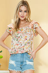 Apricot Pink Floral Print Ruffle Sleeve Blouse | Available in 2 Colors