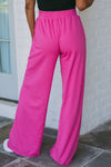 Pink Elastic High Waisted Wide Leg Sweatpants with Pockets