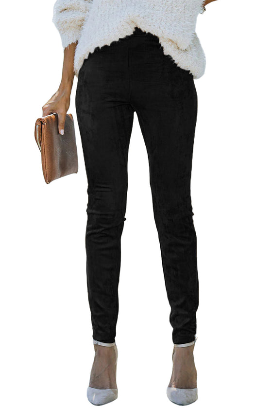 Black Mid Rise Faux Suede Skinny Leggings | Available in 2 Colors