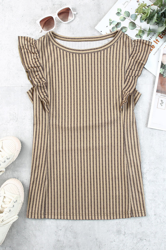 Grey Casual Striped Print Ruffle Summer Top