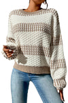 Multicolor Striped Eyelet Cable Knitted Drop Sleeve Sweater