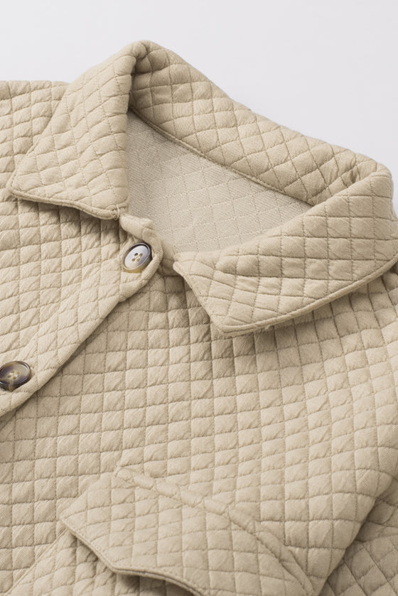 Khaki Lattice Texture Pockets Button Up Quilted Shacket | Available in 4 Colors