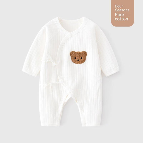 White Teddy Bear Cotton Jumpsuit in Preemie and Newborn Sizes | Available in 2 Colors