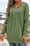 Green Pleated V Neck Crinkled Loose Tunic Top | Available in 2 Colors