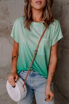 Ombre Green Short Sleeve Crew Neck T-Shirt with Pocket