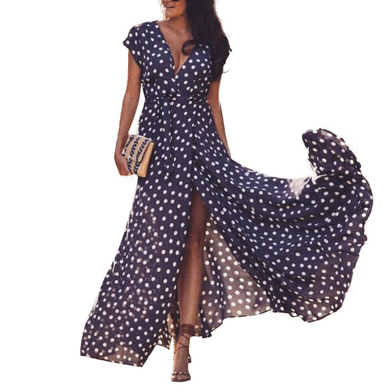 Deep V-Neck Polka-dot Dress