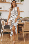 White Smocked Sleeveless Leopard Print Dress