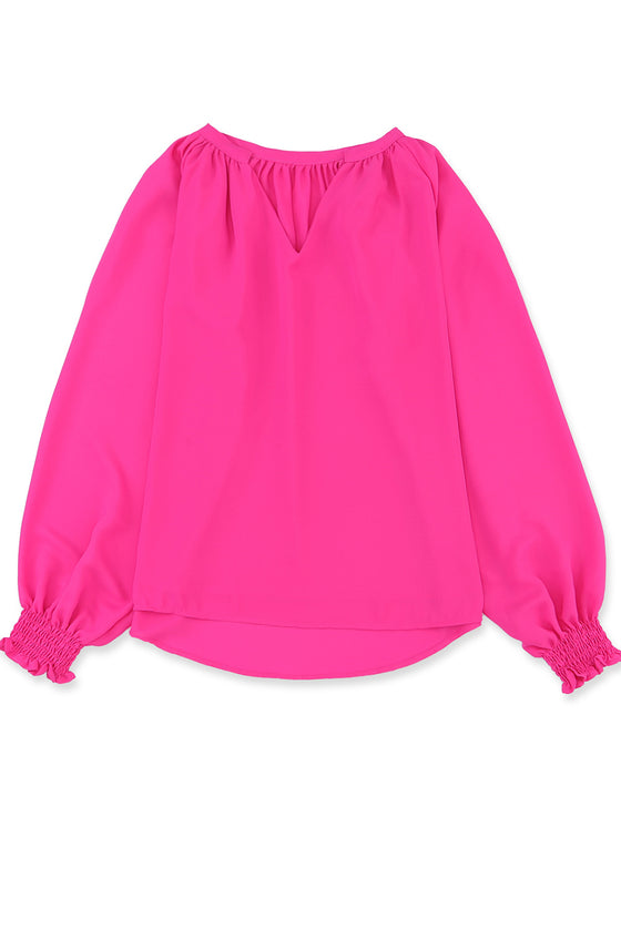 Rose Pleated V Neck Puffy Sleeve Blouse | Available in 2 Colors