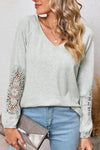 Gray V-Neck Embroidered Long Sleeve Top | Also Available in Green