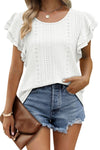 White Eyelet Textured Ruffle Short Sleeve Blouse | Available in Black