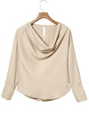 Apricot Elegant Cowl Neck Long Sleeve Blouse