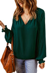 Rose Pleated V Neck Puffy Sleeve Blouse | Available in 2 Colors