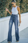 Light Blue Ripped Pockets High Waisted Straight Leg Jeans