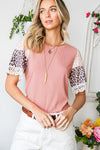 Pink Rib-Knit Leopard Lace Summer Top | Available in Black